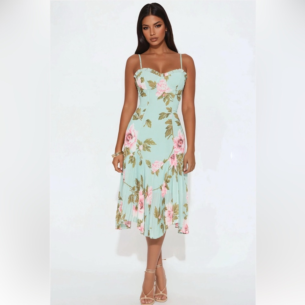 Floral Pleated Midi Dress